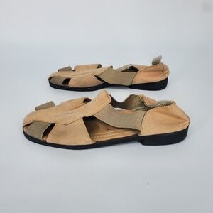 Junction West Canvas Slingback Sandals Khaki Elastic Strap Women 8 Shoes